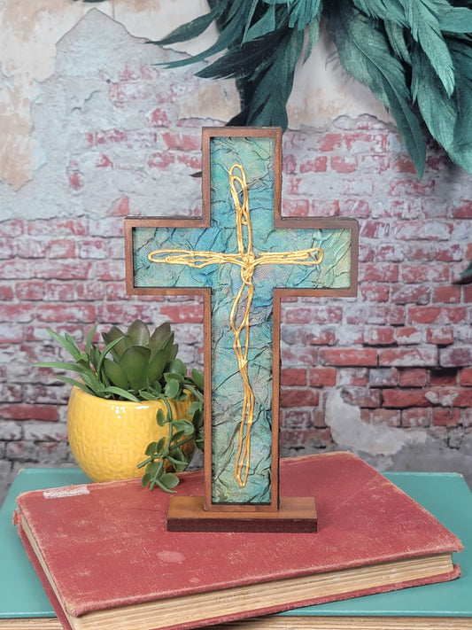 Standing Cross - Silk w/ Gold Swirled Cross - 1